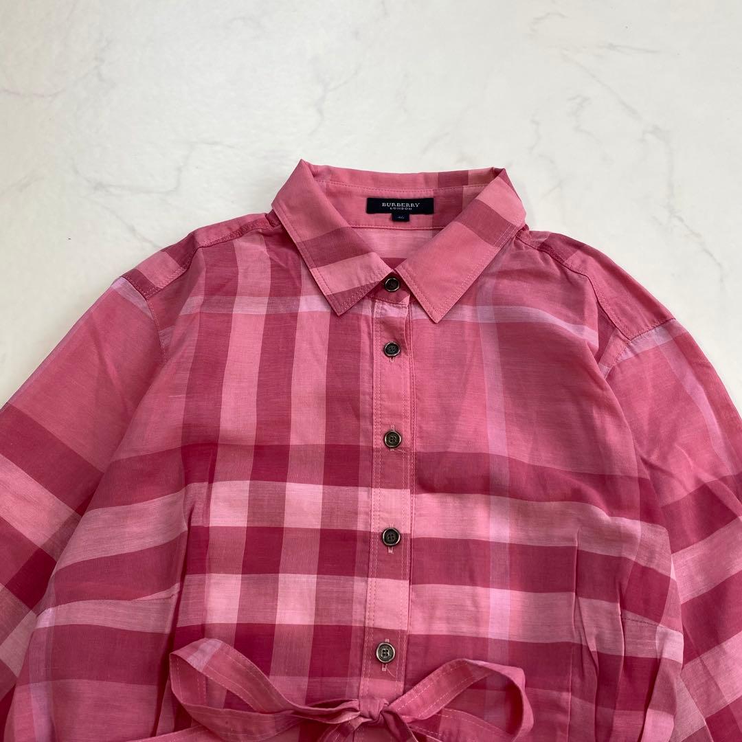 美品★BURBERRYロンドン 長袖シャツ チュニック ノバチェック 紐付き46
