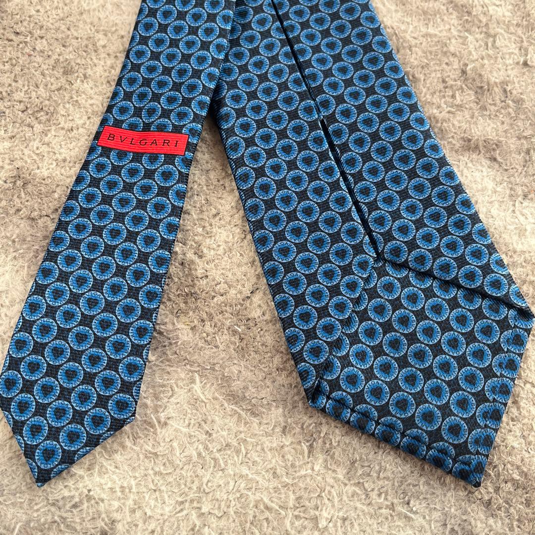 【未使用品】BVLGARI ネクタイ シルク ロゴ ドット ハート ネイビー系