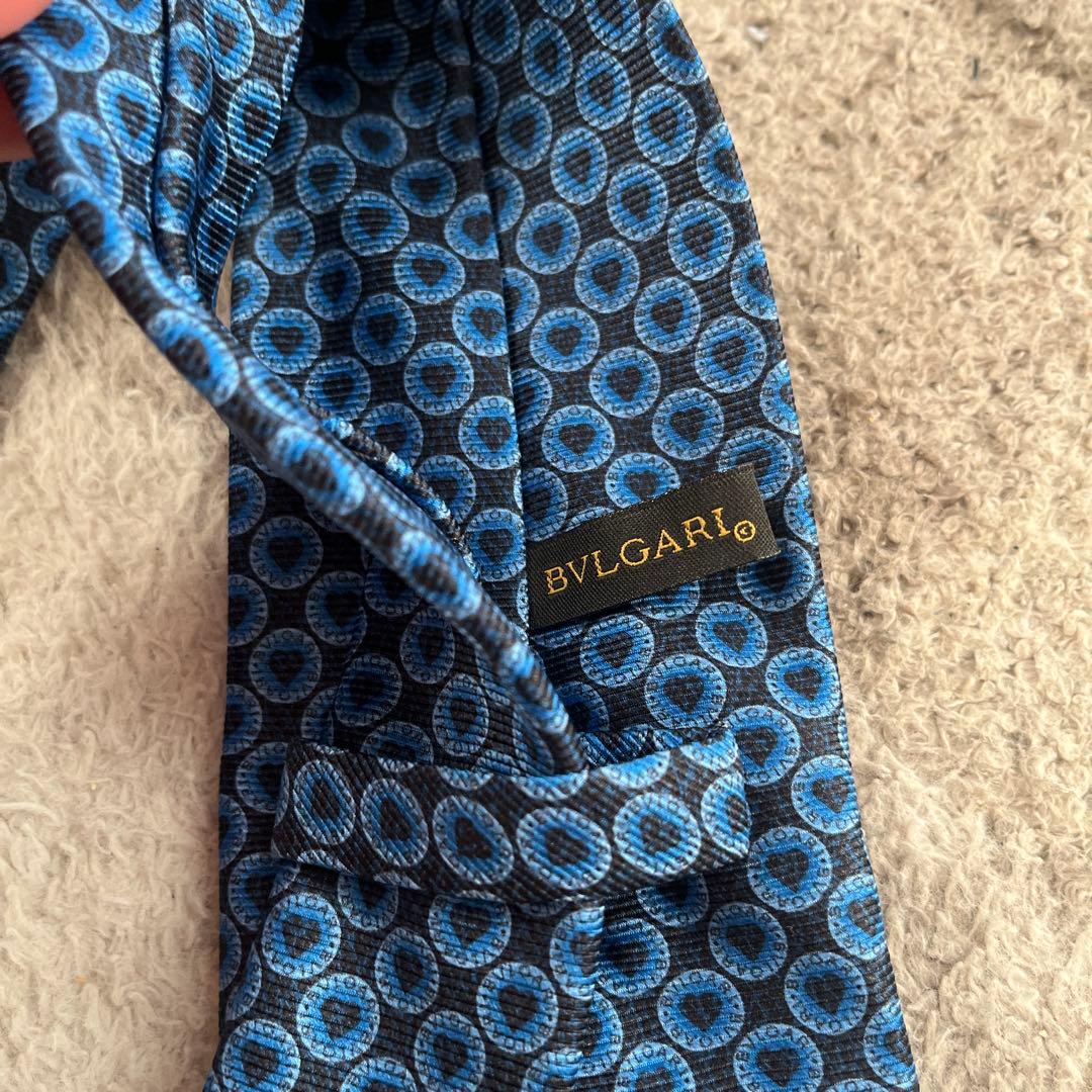 【未使用品】BVLGARI ネクタイ シルク ロゴ ドット ハート ネイビー系
