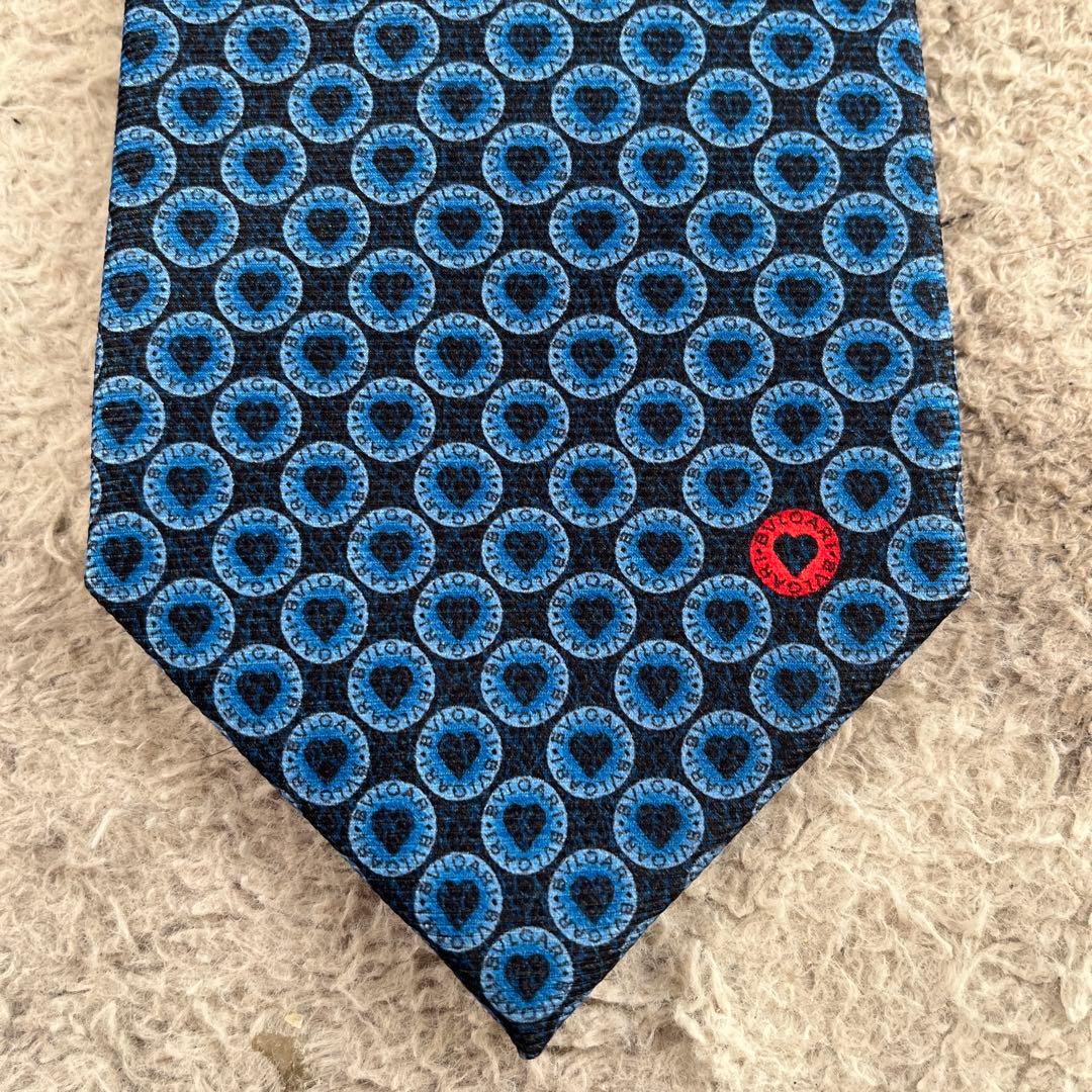 【未使用品】BVLGARI ネクタイ シルク ロゴ ドット ハート ネイビー系