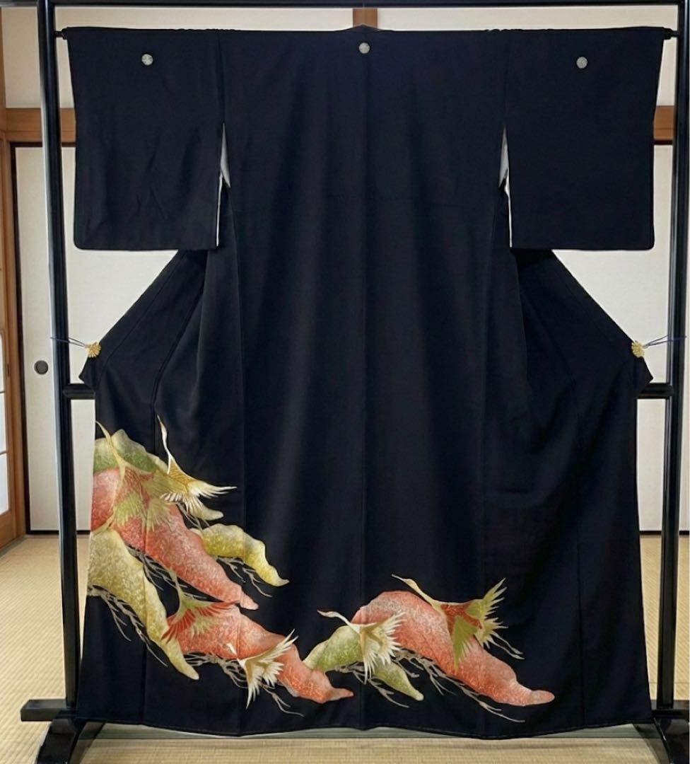 美品　黒留袖　総柄　袋帯　鶴　4点フルセット　結婚式　比翼仕立て　礼装　着物