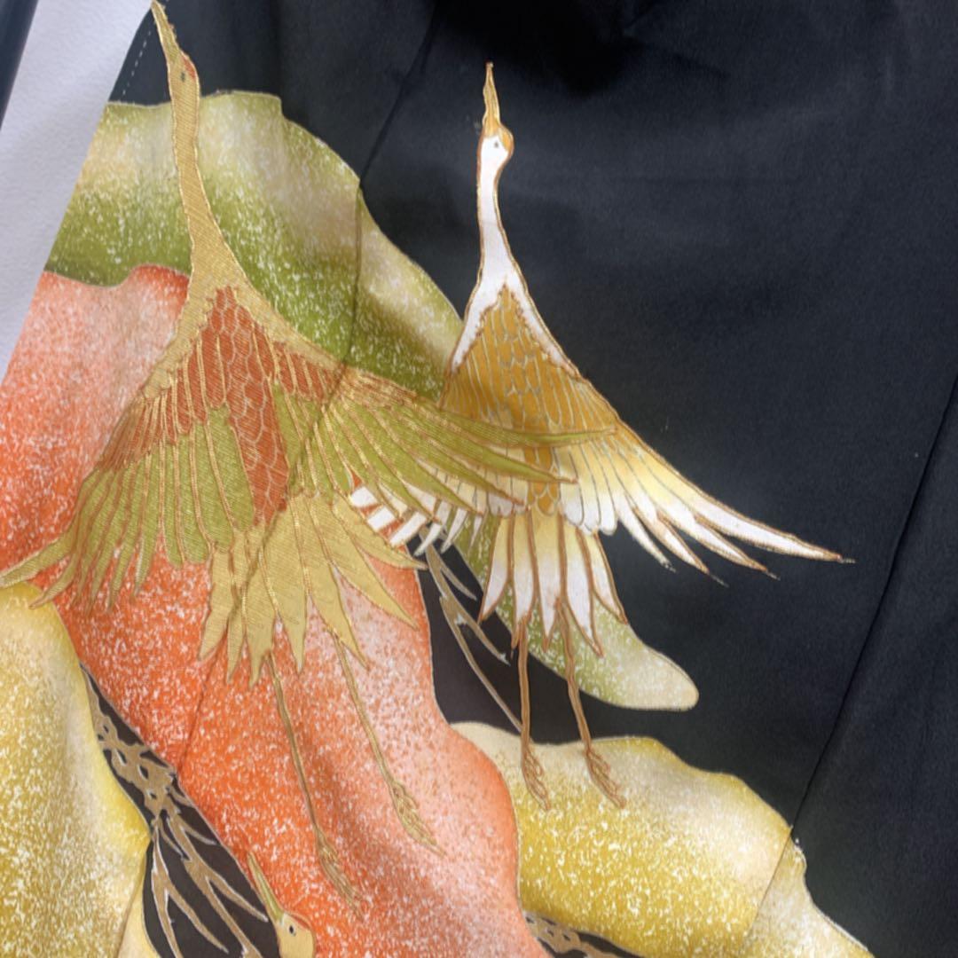 美品　黒留袖　総柄　袋帯　鶴　4点フルセット　結婚式　比翼仕立て　礼装　着物