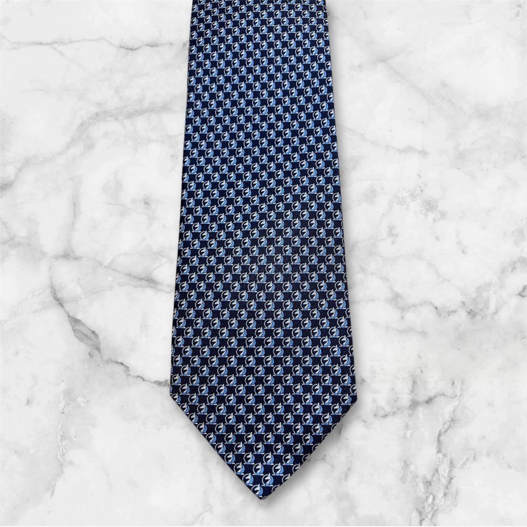 Salvatore Ferragamo ネクタイ ネイビー系 幾何学模様　新品