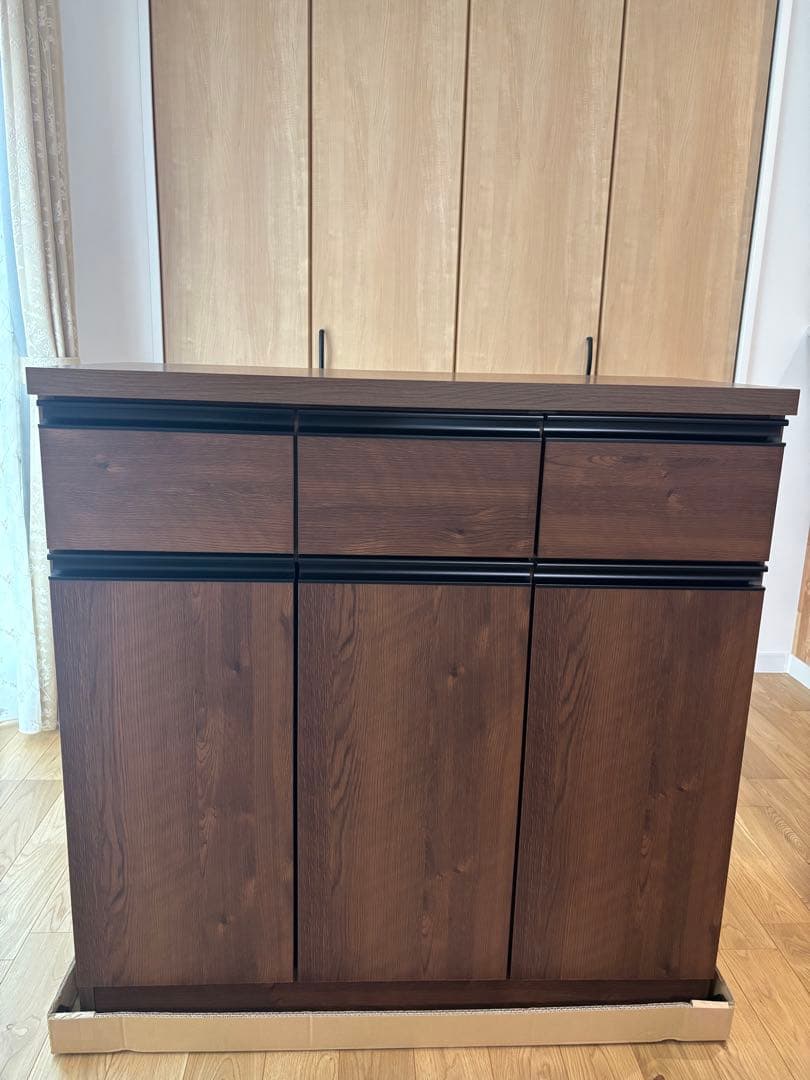 【アセンダス】 新品　キッチンカウンター 食器棚　幅90cm 大川家具