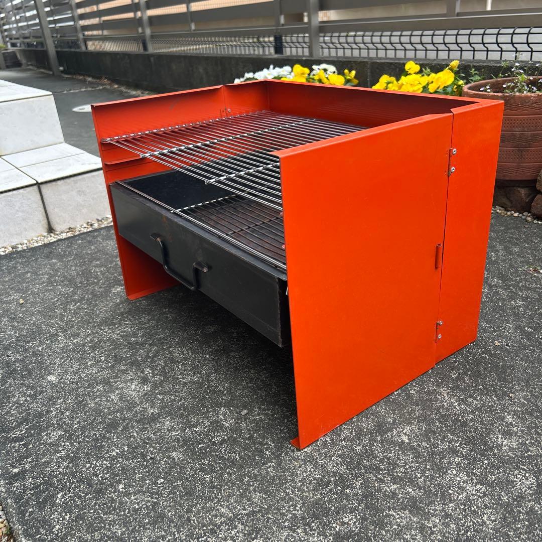 【値下げ】赤いスチール2段式グリル　BBQ バーベキュー
