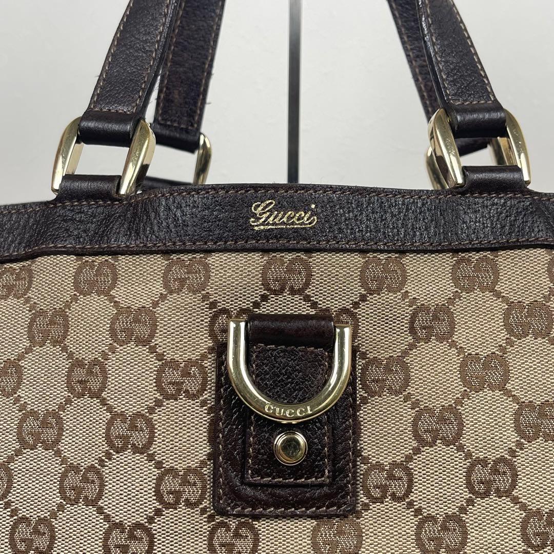 グッチ　トートバッグ　アビー　GGキャンバス　ロゴ総柄　プリント　レザー　極美品