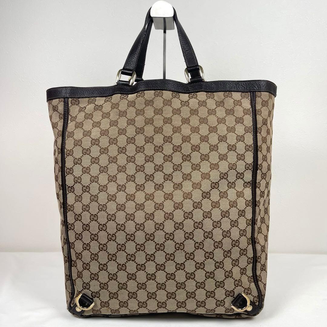 グッチ　トートバッグ　アビー　GGキャンバス　ロゴ総柄　プリント　レザー　極美品