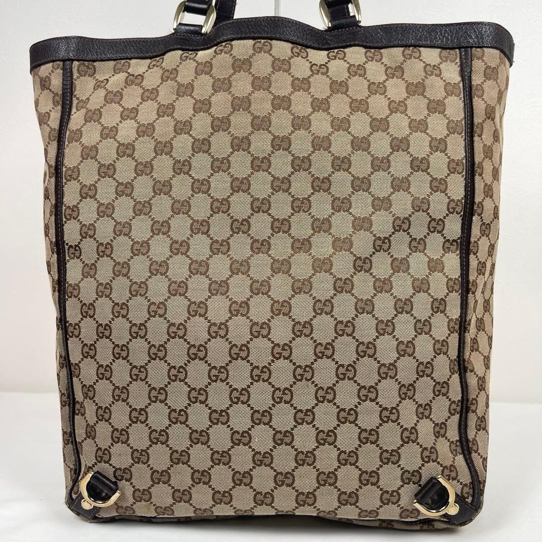 グッチ　トートバッグ　アビー　GGキャンバス　ロゴ総柄　プリント　レザー　極美品