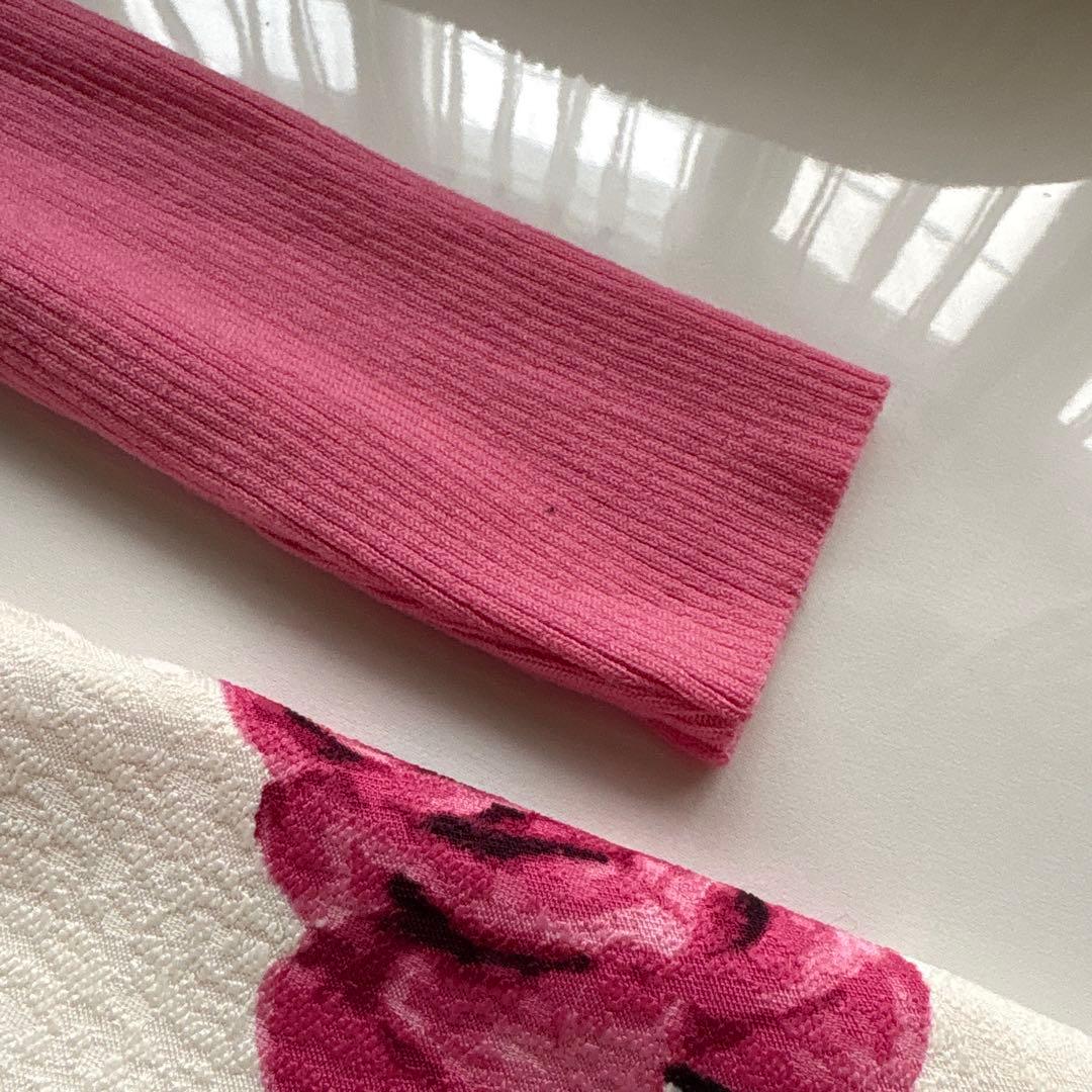 エムズグレイシー　袖ニットドッキングワンピース　ローズ柄ピンク系　38