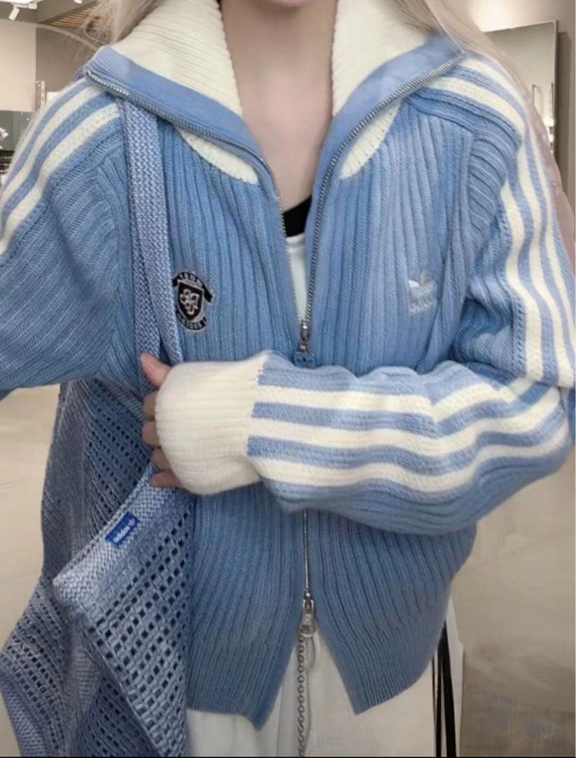 海外限定S Adidasジップアップ ニットジャケット KF0719