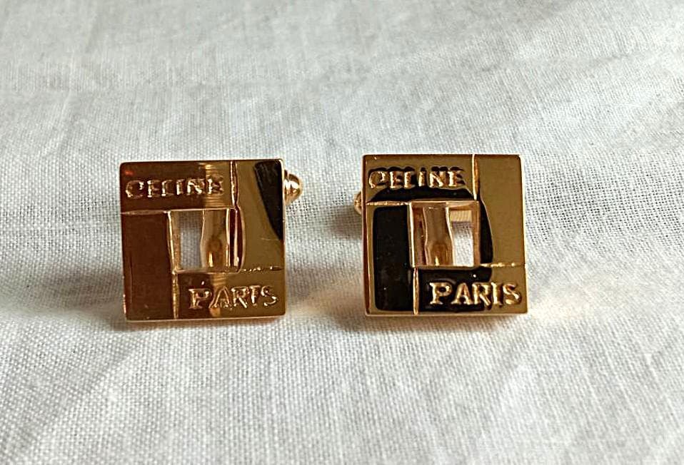 美品・旧ロゴ期CELINEカフリンクス、専用箱付、レア＋美品１対（セリーヌCｆ）