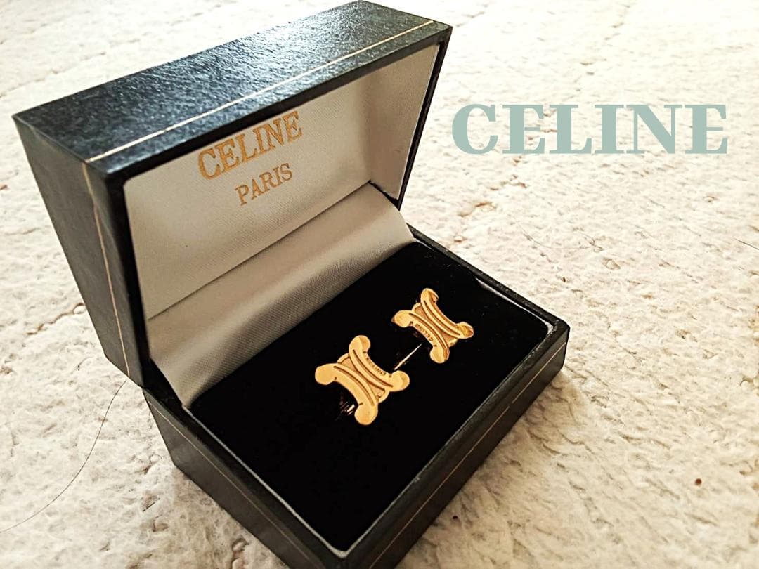美品・旧ロゴ期CELINEカフリンクス、専用箱付、レア＋美品１対（セリーヌCｆ）