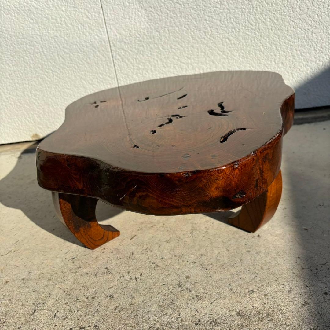 希少　昭和レトロ　一枚板　座卓　ローテーブル　脚付　ミニサイズ　机　欅　ケヤキ