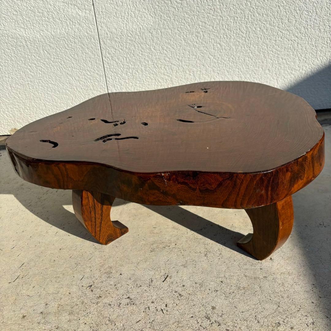 希少　昭和レトロ　一枚板　座卓　ローテーブル　脚付　ミニサイズ　机　欅　ケヤキ