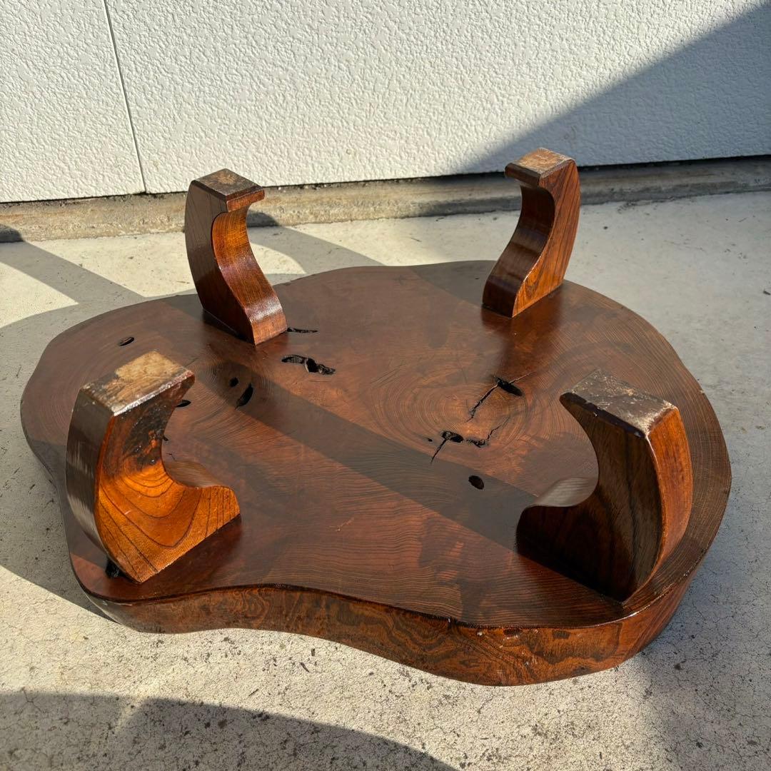 希少　昭和レトロ　一枚板　座卓　ローテーブル　脚付　ミニサイズ　机　欅　ケヤキ