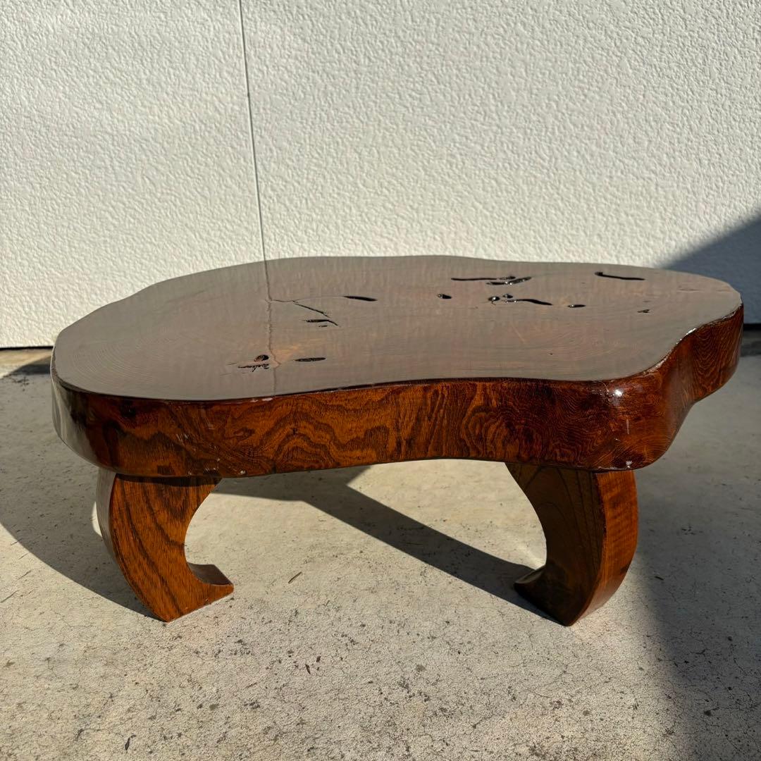 希少　昭和レトロ　一枚板　座卓　ローテーブル　脚付　ミニサイズ　机　欅　ケヤキ