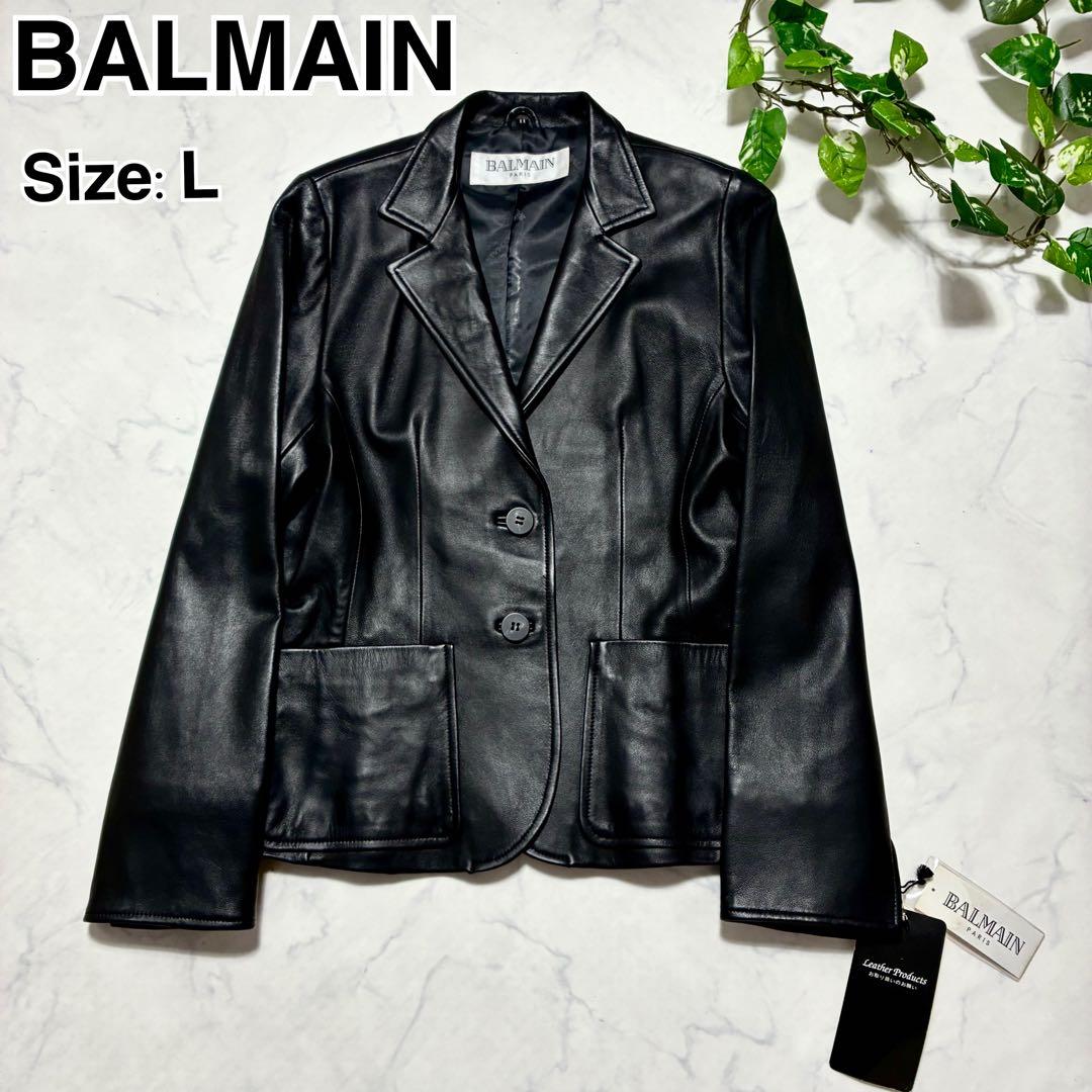 極美品 タグ付き✨BALMAIN ラムレザー テーラードジャケット ブラックL