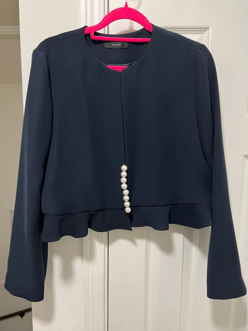 YOKOCHAN ネイビー　ペプラムパールショートジャケット　40