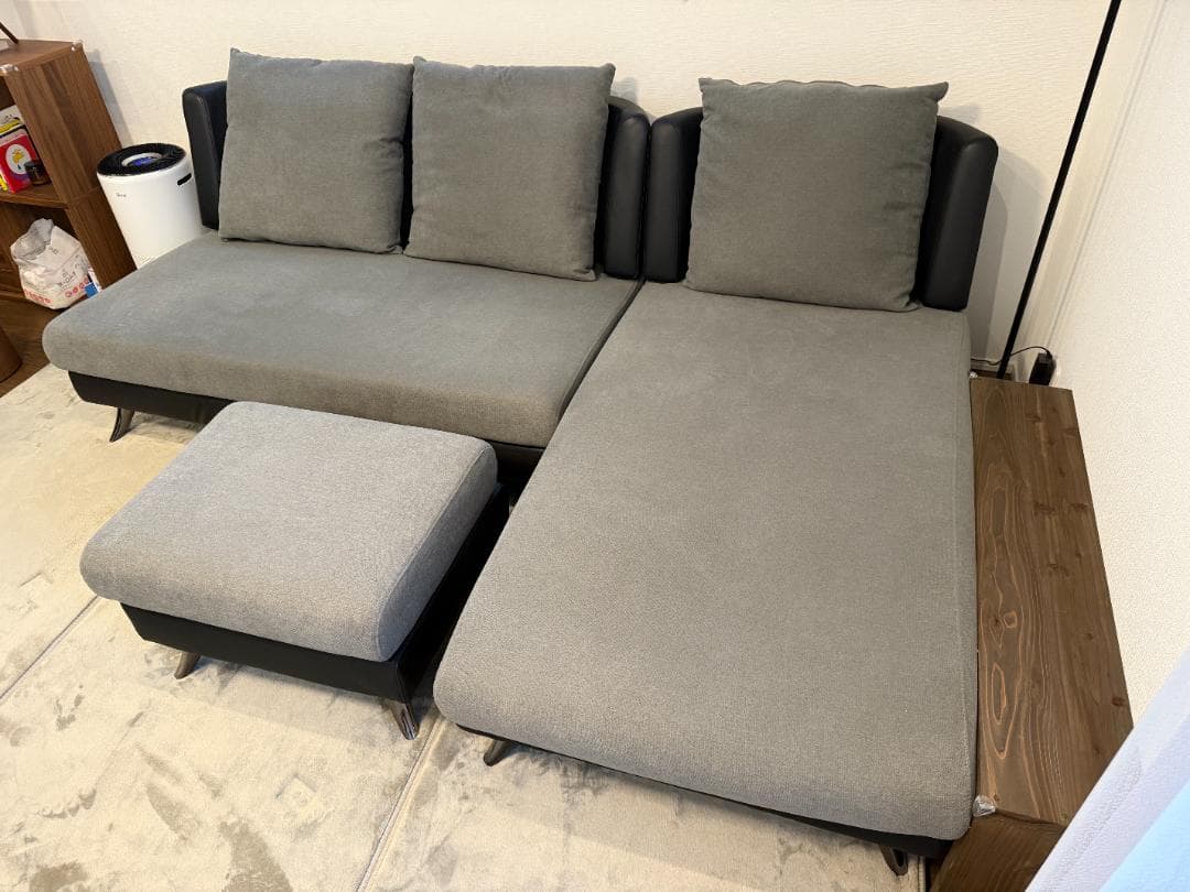 【残り1週間最終価格】ニトリ カウチソファ 布張り(2KD GY)＋ オットマン