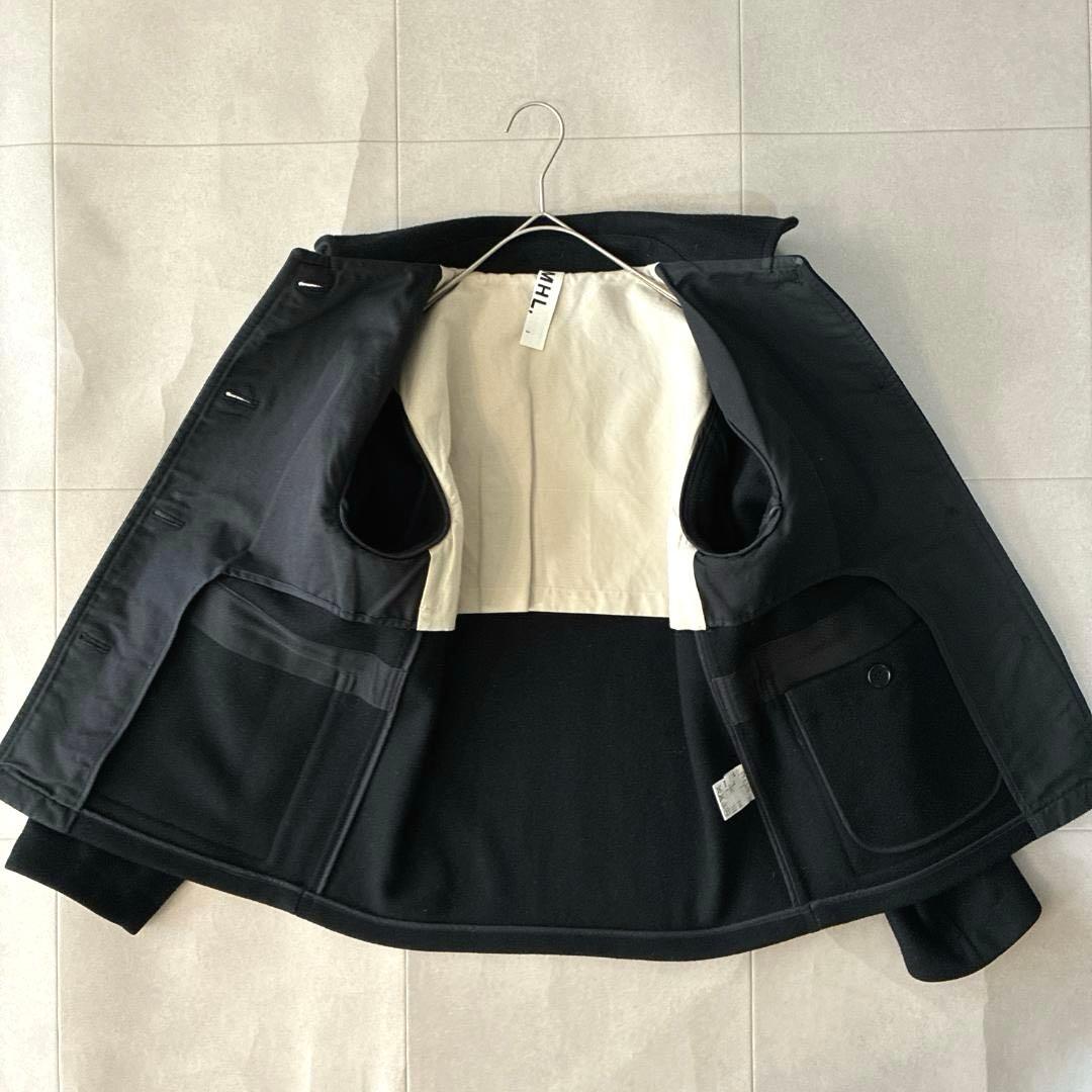美品 MHL.♡英国製 ウール メルトン ショートコート ブラック 異素材