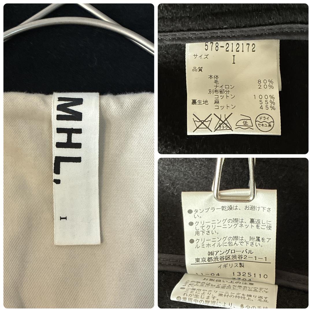 美品 MHL.♡英国製 ウール メルトン ショートコート ブラック 異素材