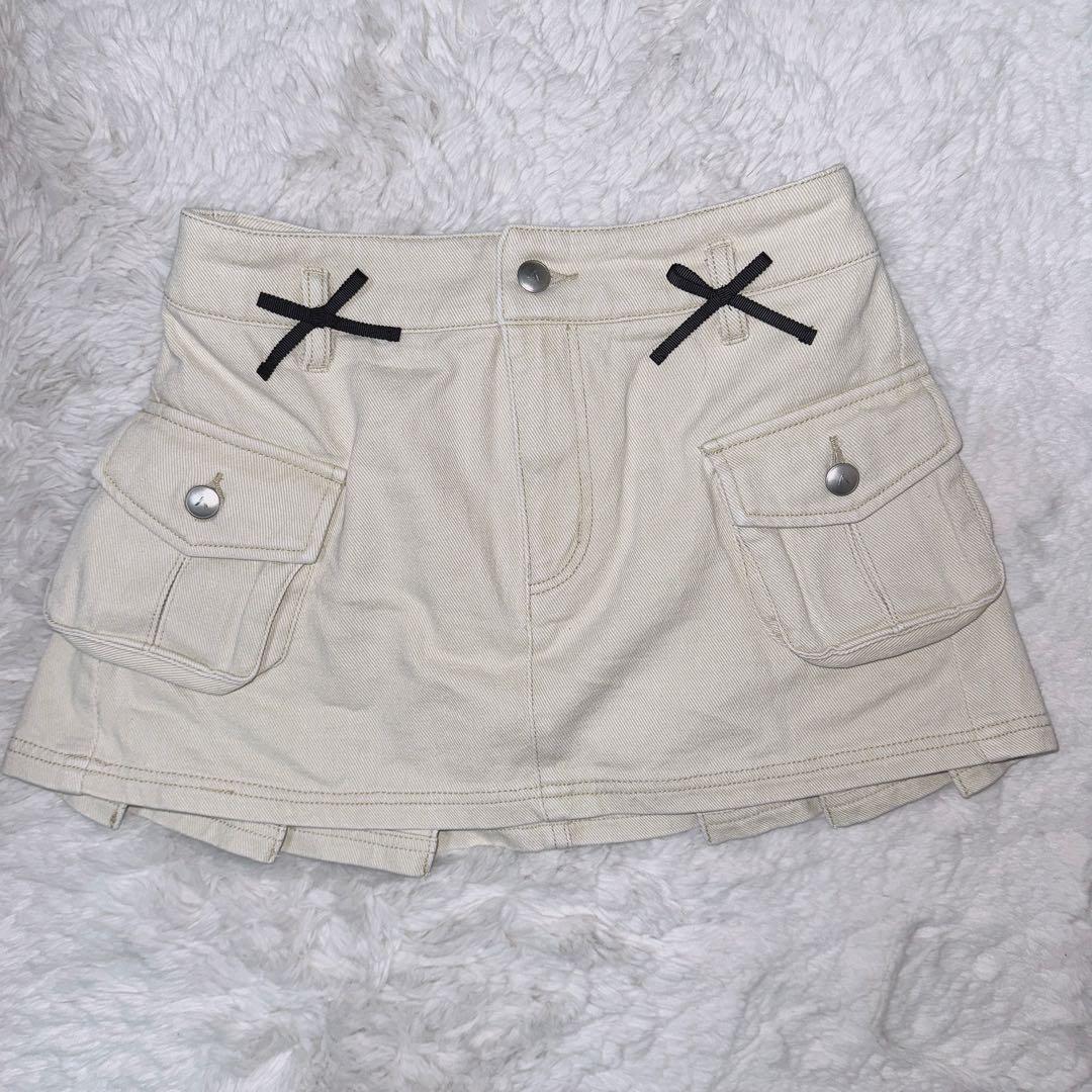 ANDMARY Baby ribbon mini skirt ベージュ M