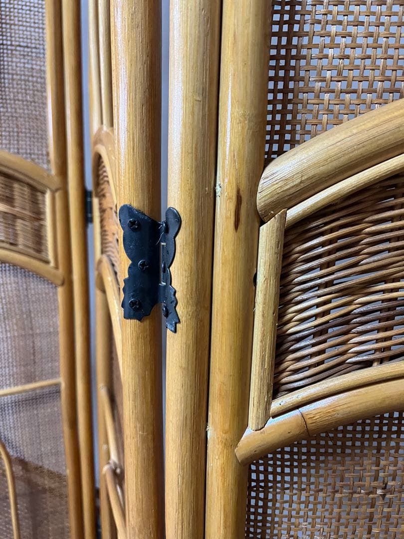 ラタン 4連 パーテーション 衝立 間仕切り ヴィンテージ 昭和レトロ