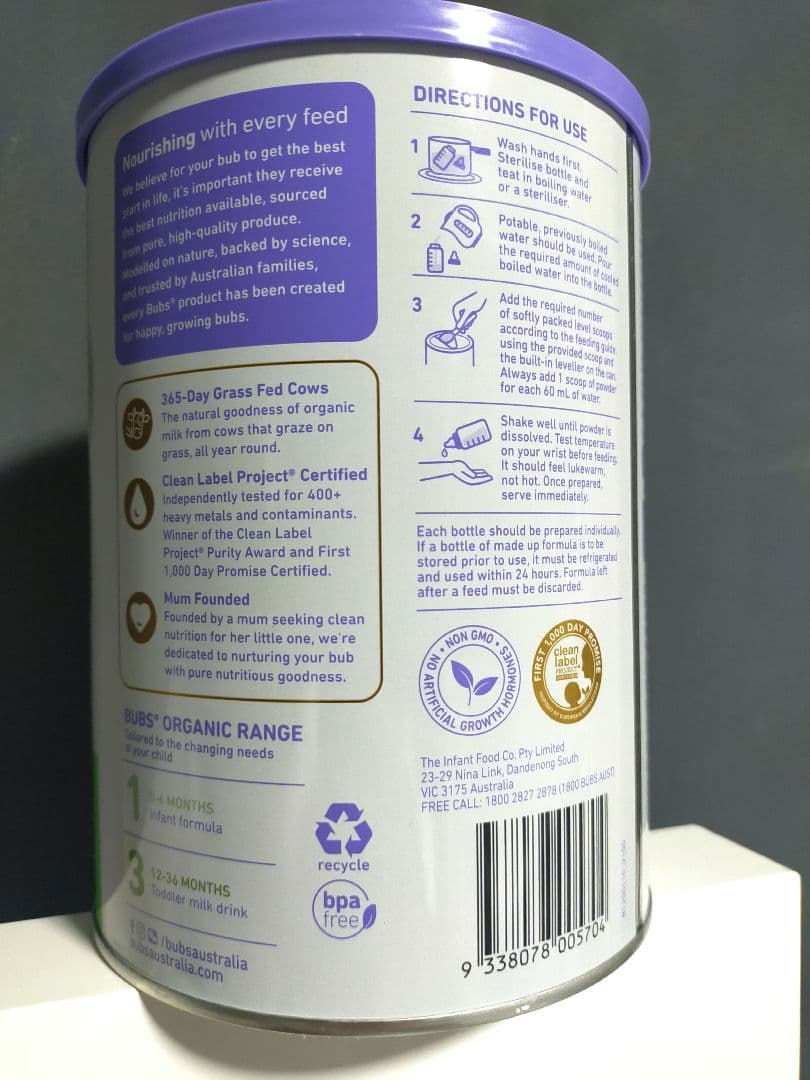 bubs バブズ オーガニック粉ミルク３缶