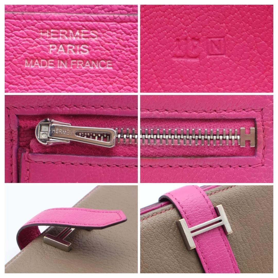 【極美品】HERMES ベアンスフレ　長財布　バイカラー　グレージュ×ピンク