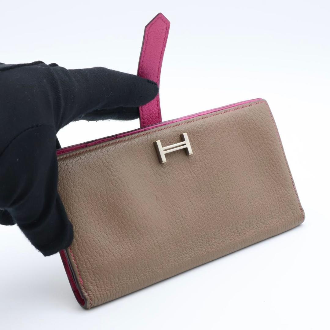 【極美品】HERMES ベアンスフレ　長財布　バイカラー　グレージュ×ピンク