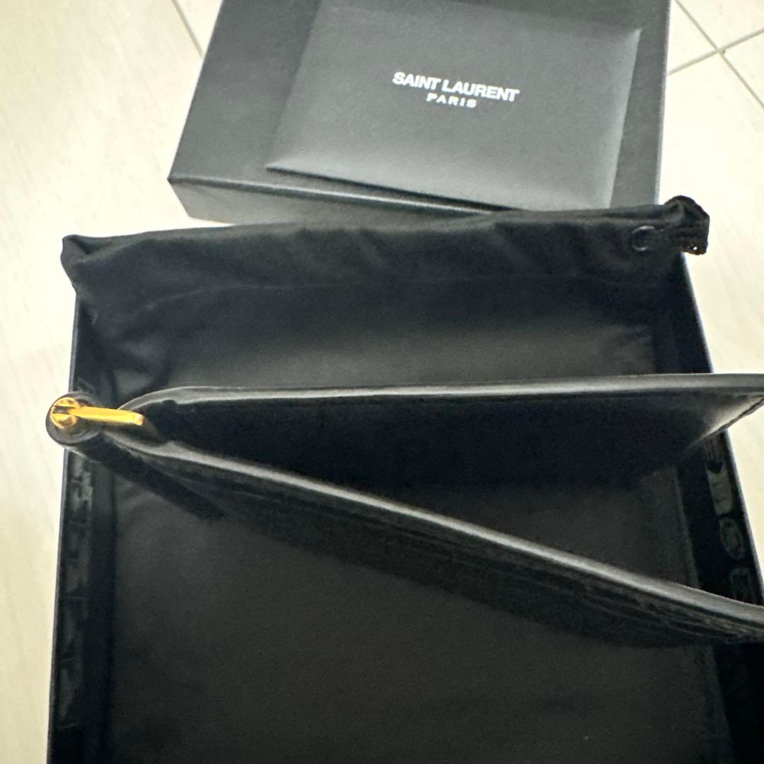 SAINT LAURENT ブラック クロコダイル マネークリップ