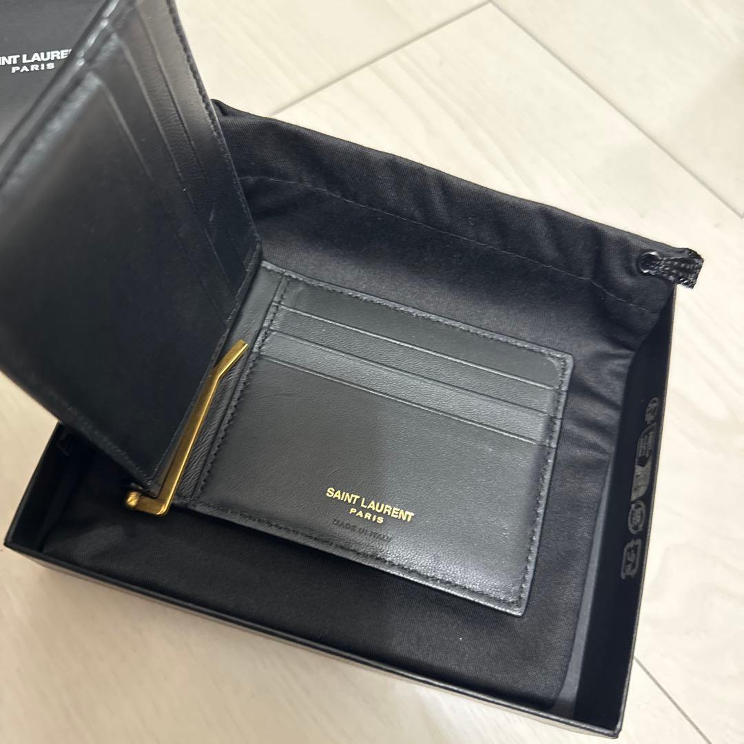 SAINT LAURENT ブラック クロコダイル マネークリップ