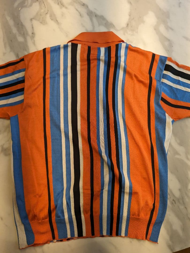 極美品　PRADA　ポロシャツ　シルク100% ロゴ刺繍　ストライプ　伸縮　光沢