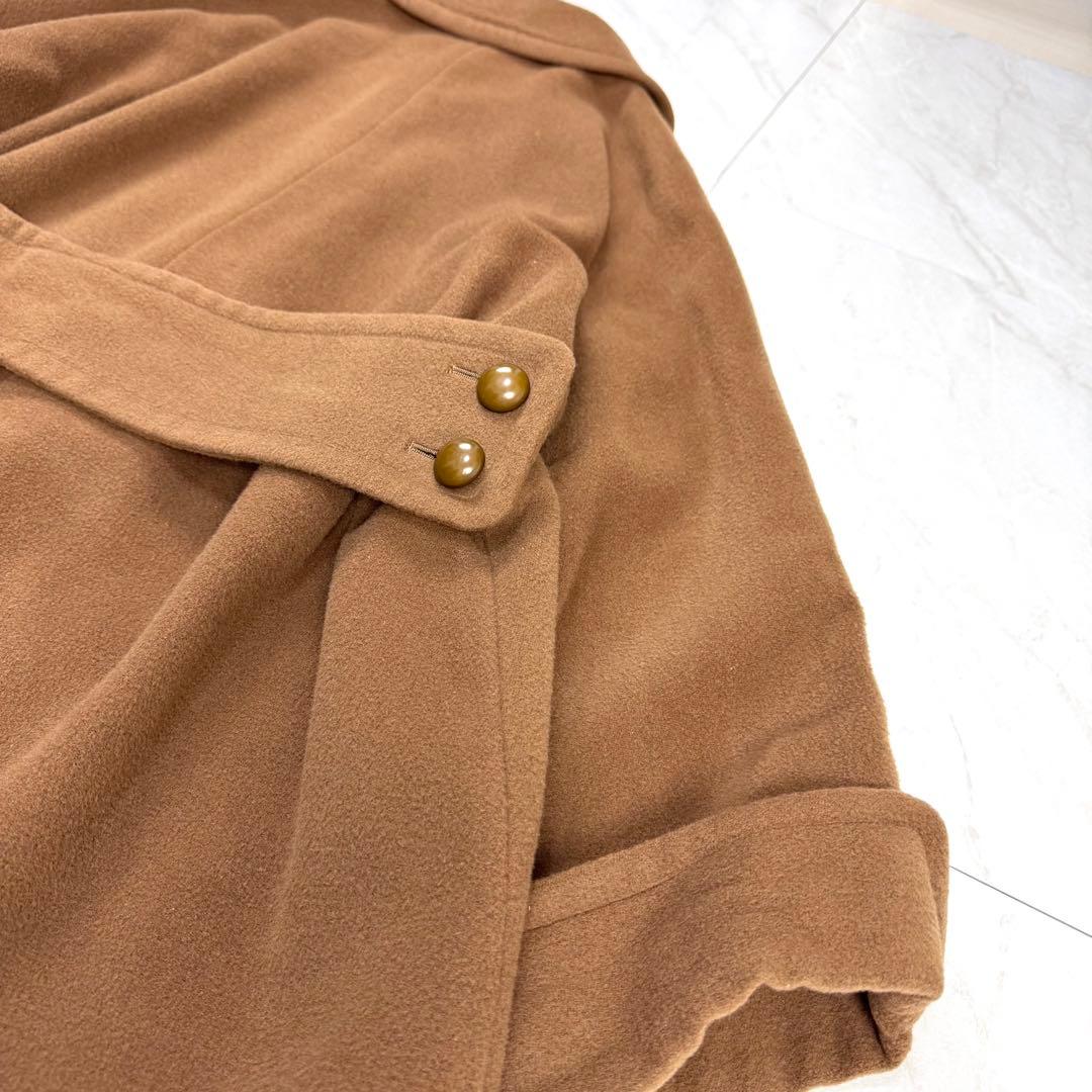 美品 イヴサンローラン 丸襟 ウール ロングコート ブラウン M