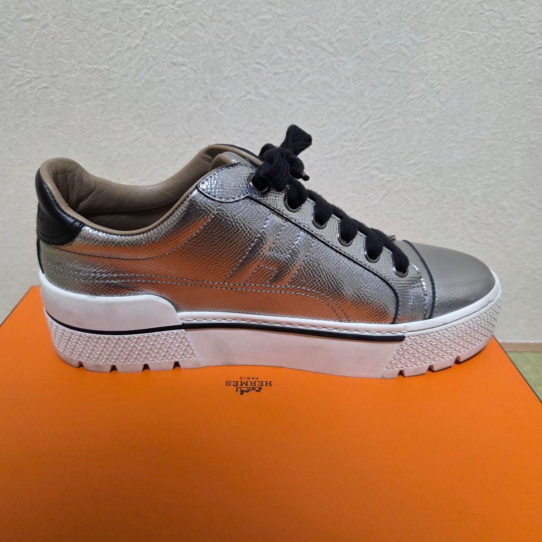 HERMES ヴォルテージ Hエンボス 刻印 レザー 厚底スニーカー 37.5