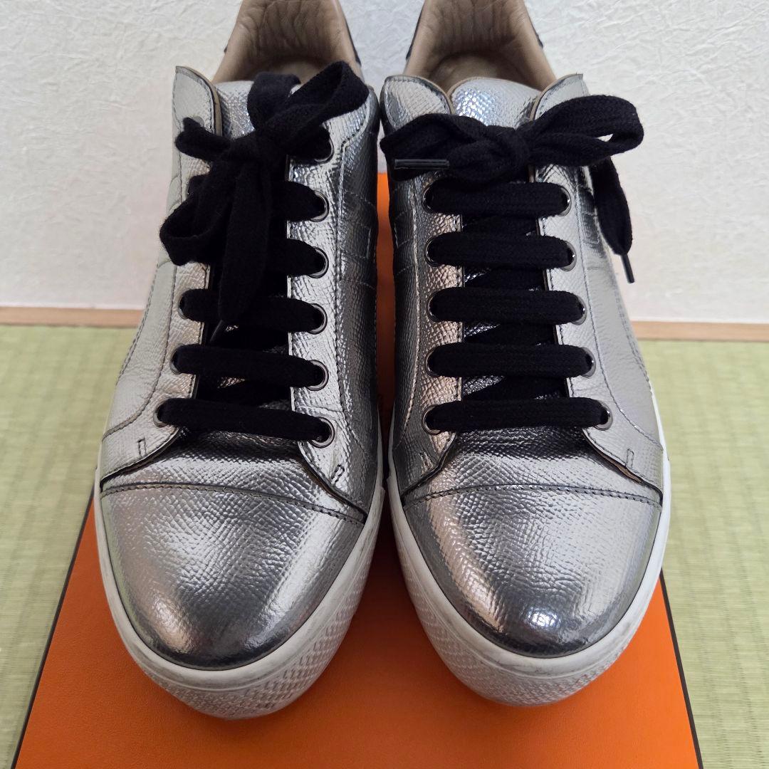 HERMES ヴォルテージ Hエンボス 刻印 レザー 厚底スニーカー 37.5
