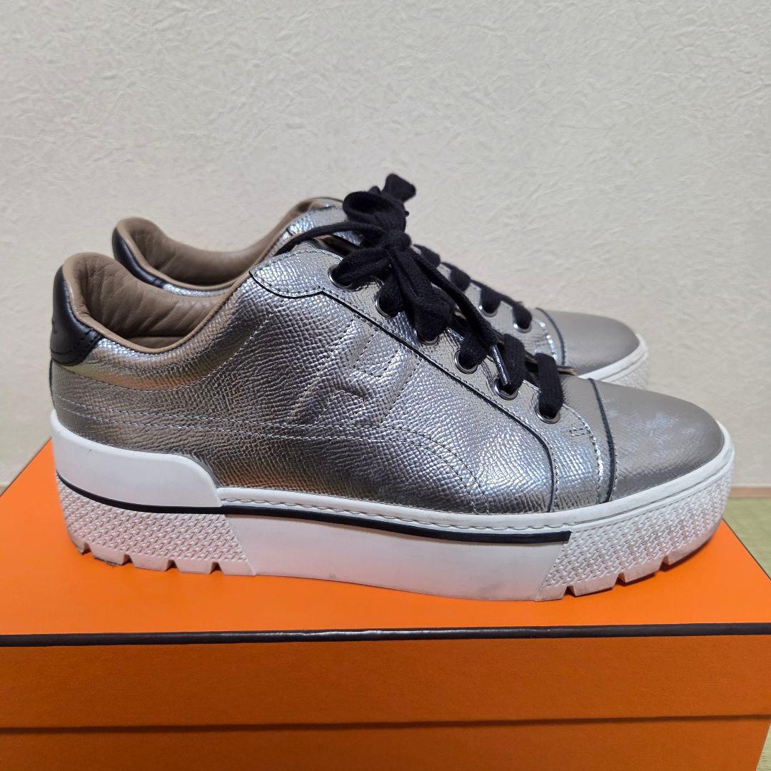 HERMES ヴォルテージ Hエンボス 刻印 レザー 厚底スニーカー 37.5