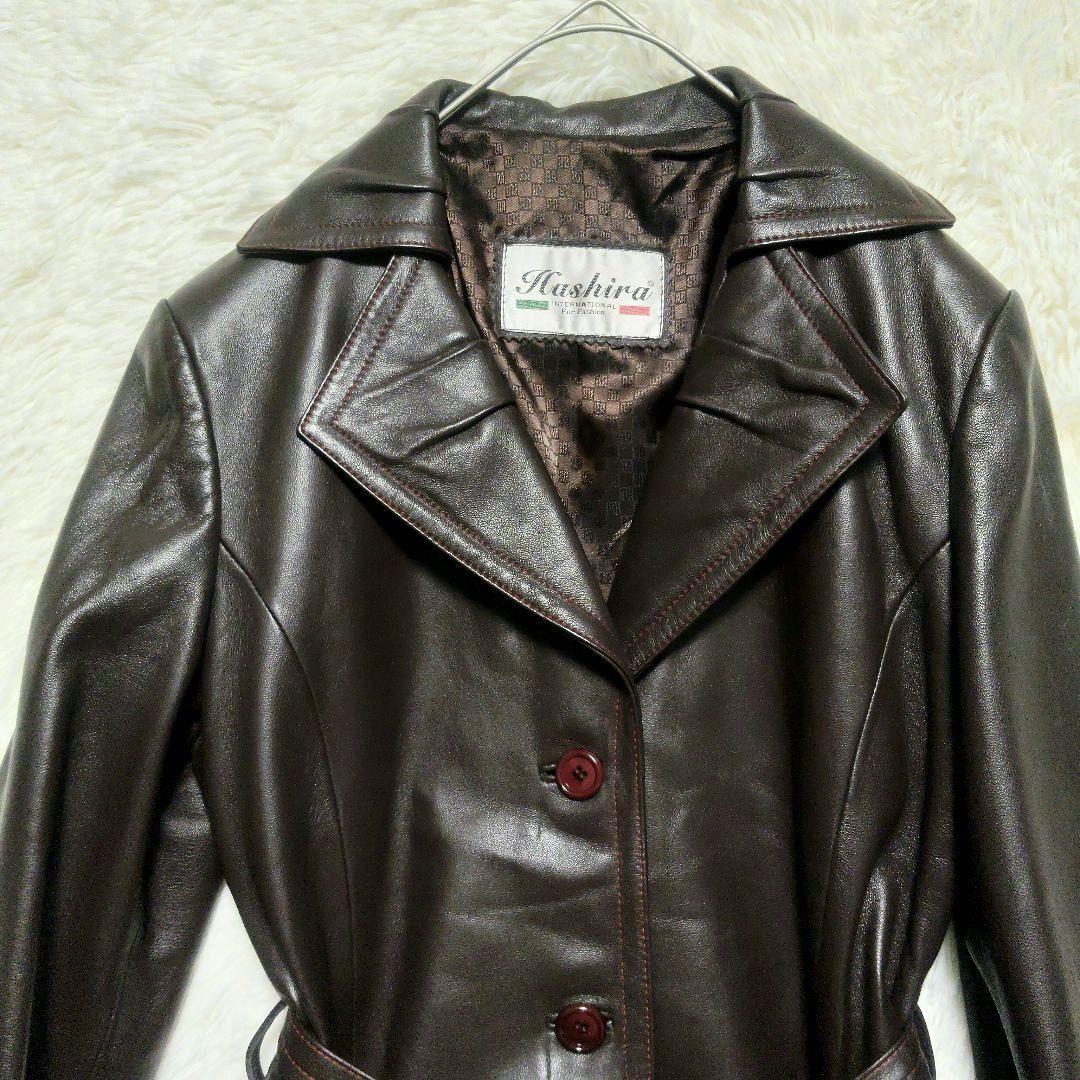 ヴィンテージ　トレンチコート　本革　レザー　ベルト付き　ロングコート　総柄