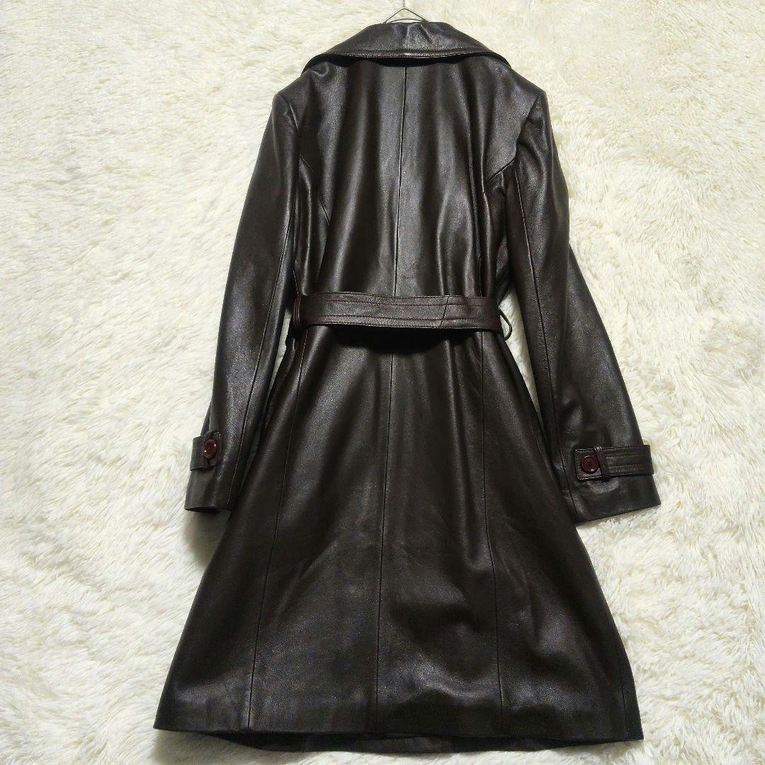 ヴィンテージ　トレンチコート　本革　レザー　ベルト付き　ロングコート　総柄