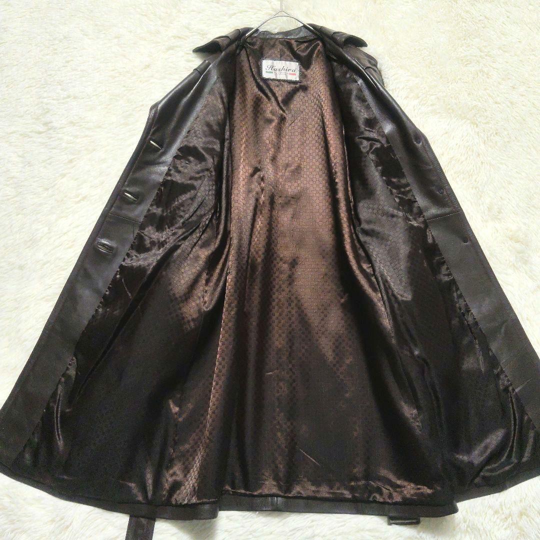 ヴィンテージ　トレンチコート　本革　レザー　ベルト付き　ロングコート　総柄