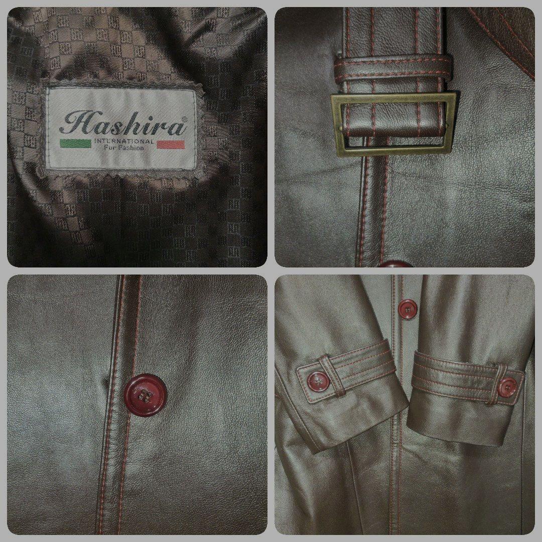 ヴィンテージ　トレンチコート　本革　レザー　ベルト付き　ロングコート　総柄