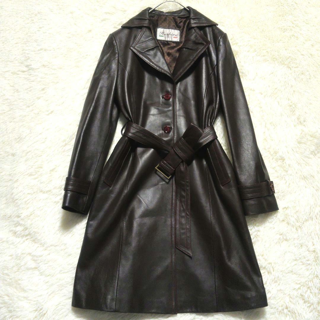 ヴィンテージ　トレンチコート　本革　レザー　ベルト付き　ロングコート　総柄