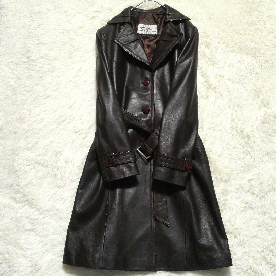 ヴィンテージ　トレンチコート　本革　レザー　ベルト付き　ロングコート　総柄