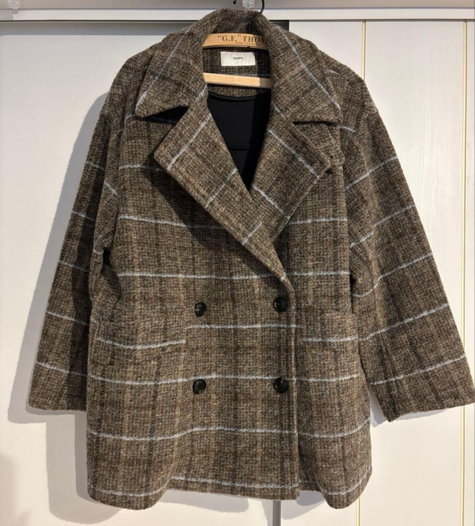 SHIPS スライバーチェックショートPコート