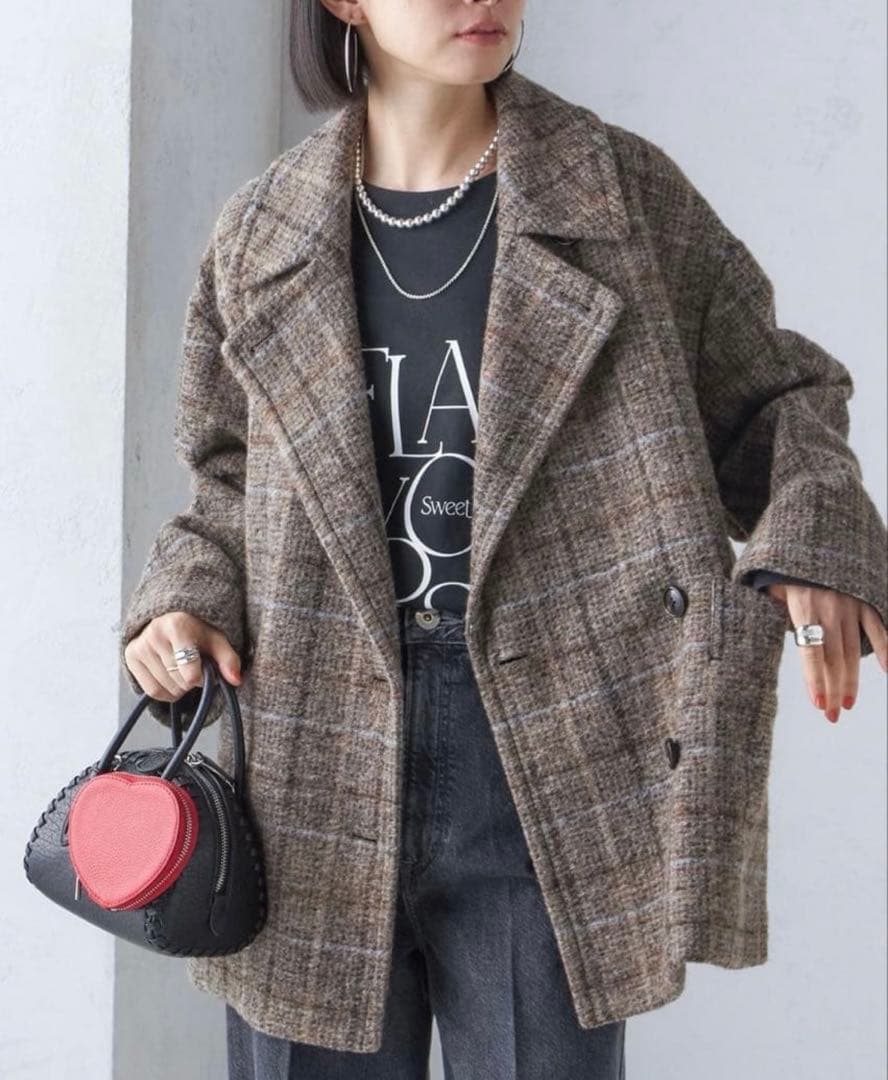 SHIPS スライバーチェックショートPコート