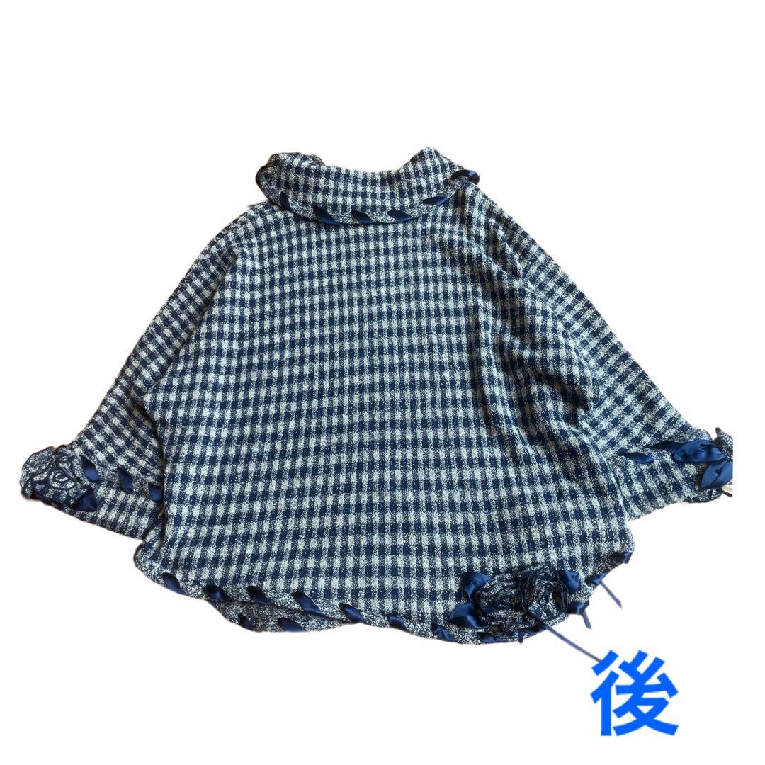 ♦︎さえら　ポテチーノ♦︎ チェック柄お花モチーフ　ドルマンスリーブトップス