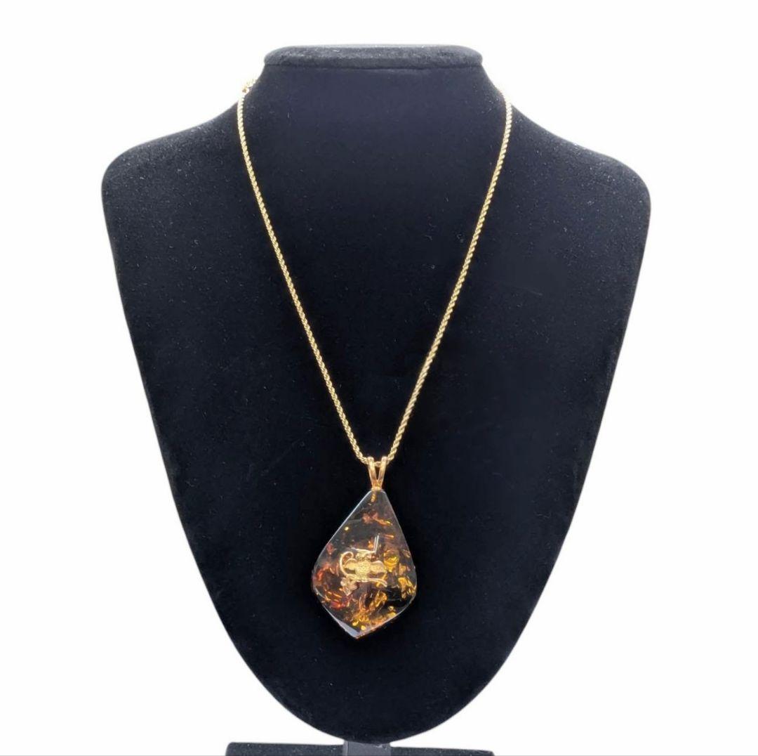 琥珀 ネックレストップ K18 バチカン フクロウ 梟 ネックレス アンバー