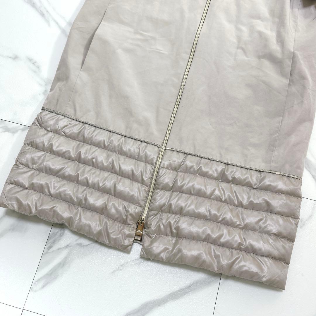 美品✨HERNO ダウンコート スパンコール切替 ノーカラー ベージュ 42