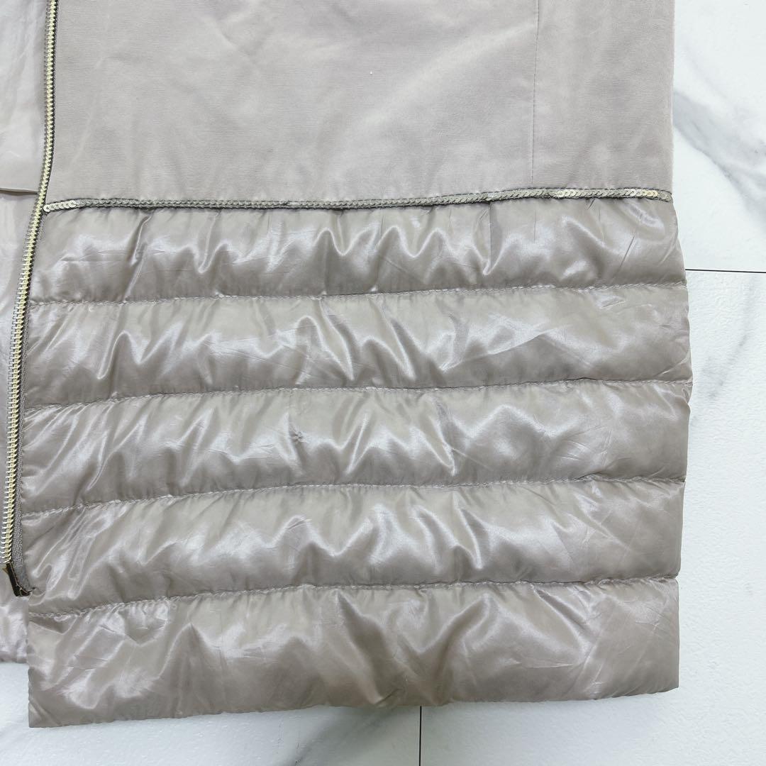 美品✨HERNO ダウンコート スパンコール切替 ノーカラー ベージュ 42