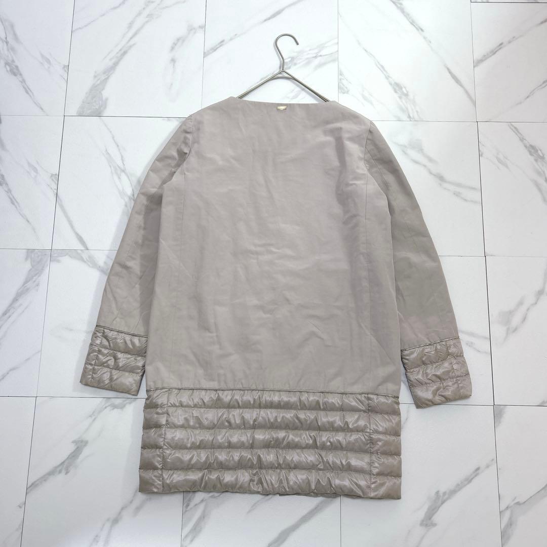 美品✨HERNO ダウンコート スパンコール切替 ノーカラー ベージュ 42